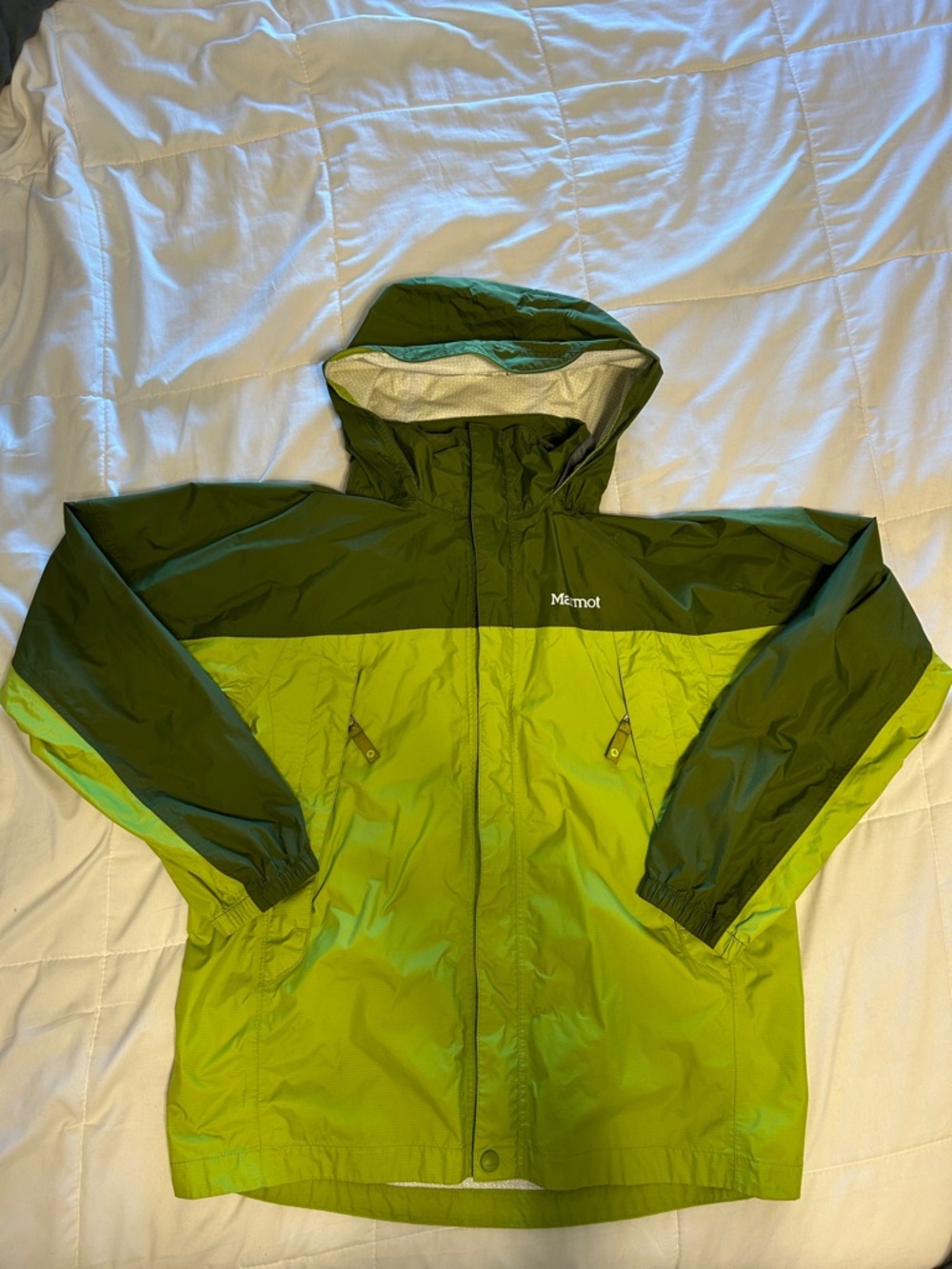 Marmot Two-Tone Olive and Lime Kids Rain Jacket